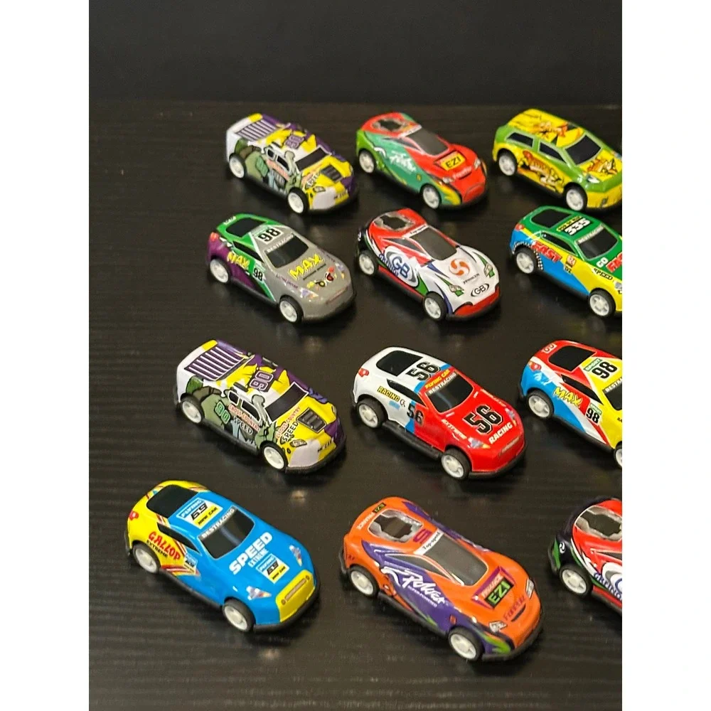 Lot of 20 Pull Back Toy Racing Cars Multi Color Miniature Diecast Style Vehicles